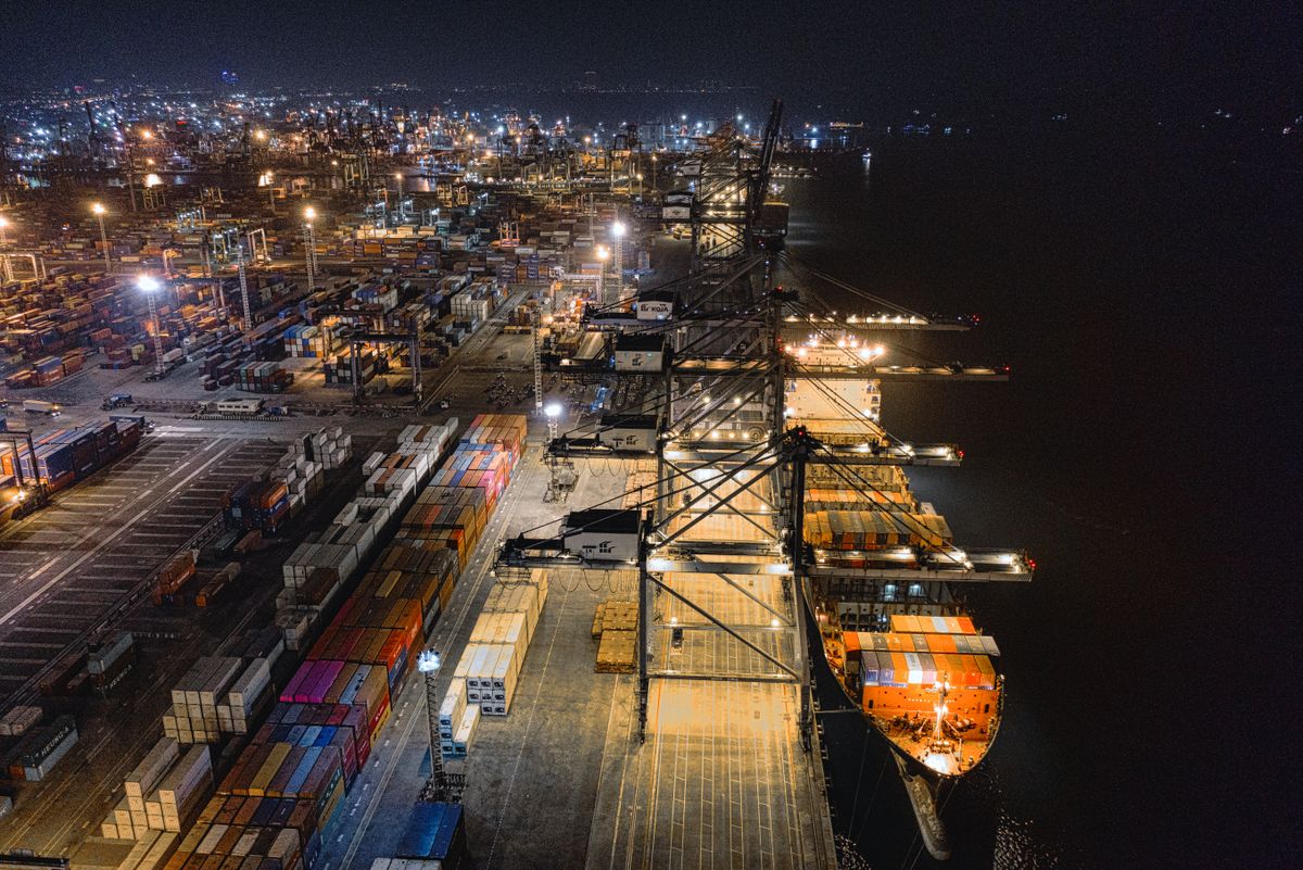 Port city at dusk